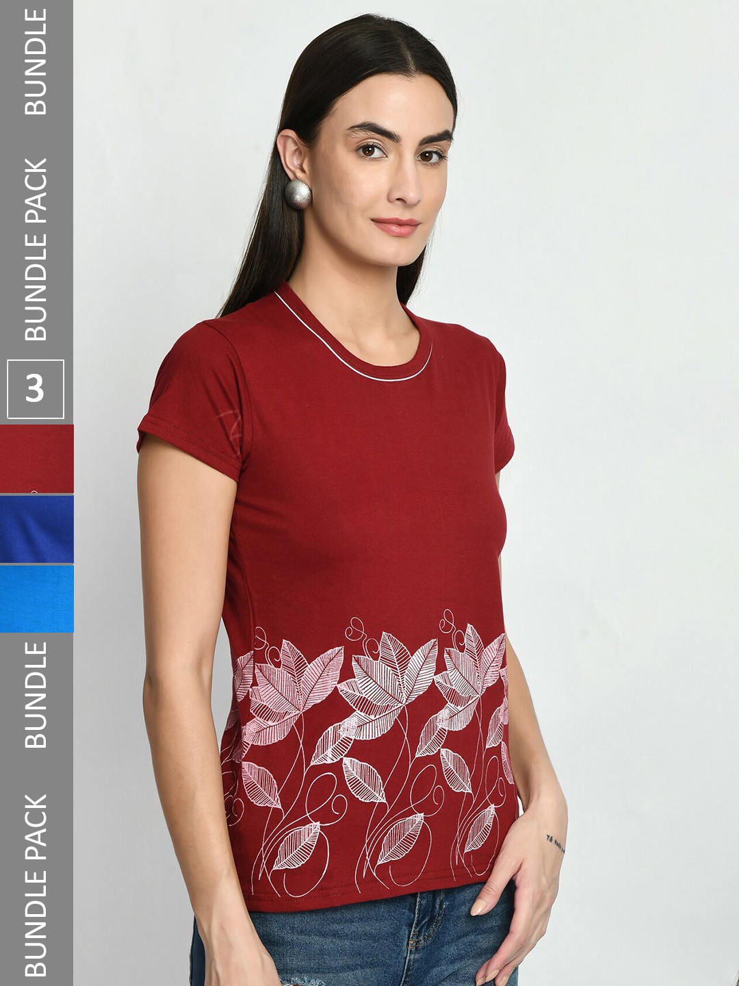 

IndiWeaves Pack Of 3 Printed Pure Cotton T-shirt, Maroon