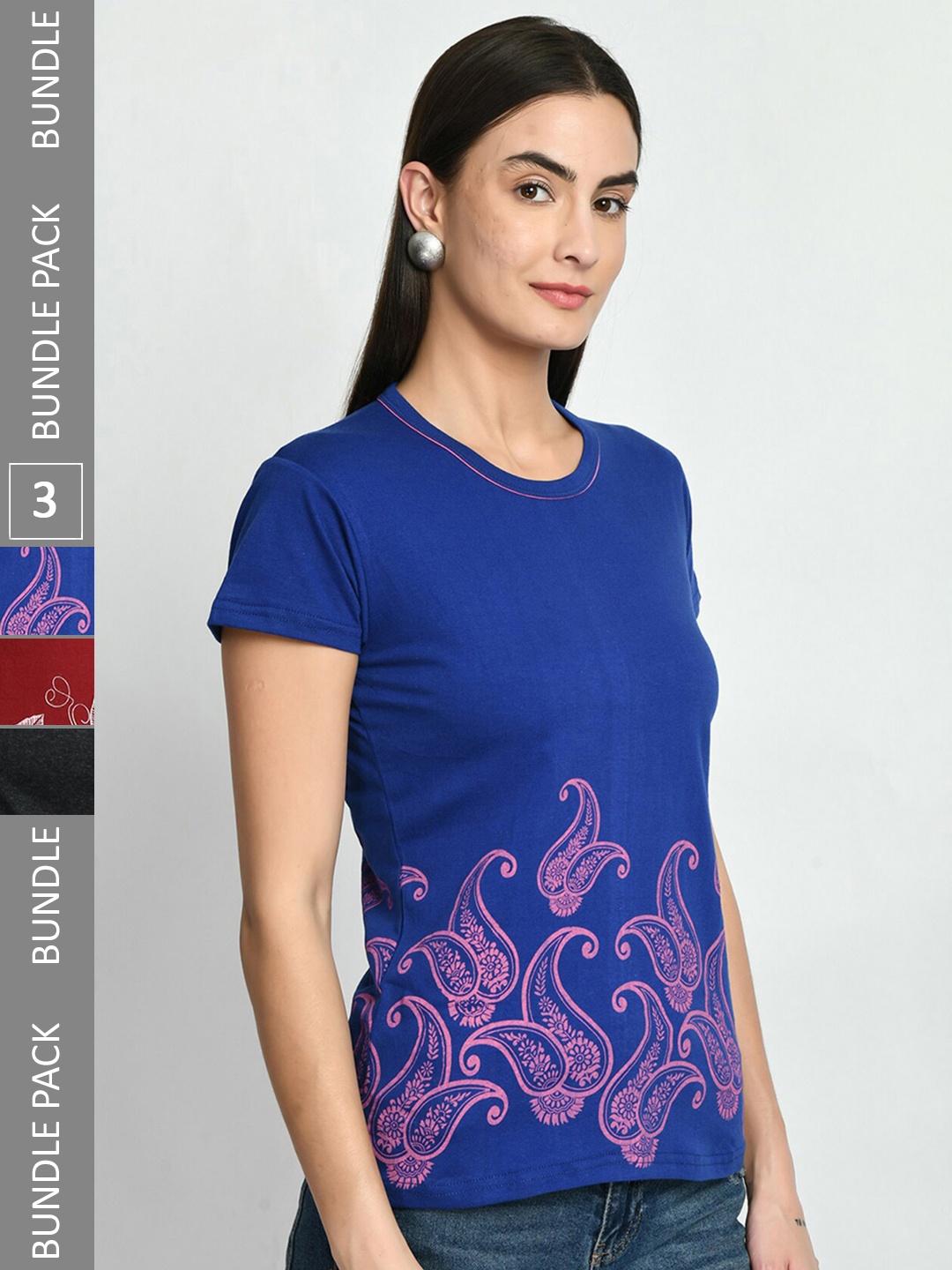 

IndiWeaves Pack Of 5 Printed Pure Cotton T-shirt, Blue