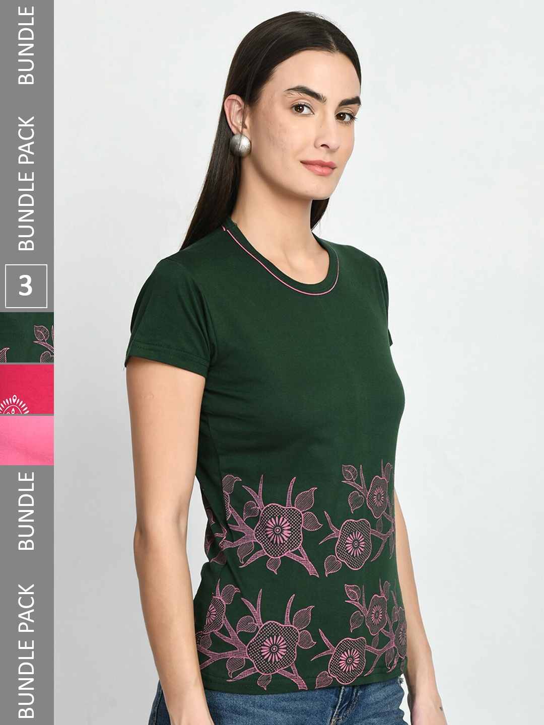 

IndiWeaves Pack Of 3 Printed Pure Cotton T-shirt, Green