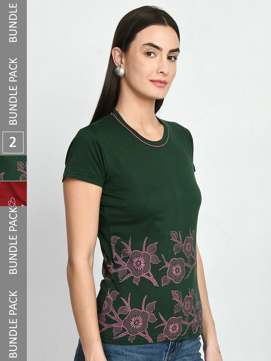 

IndiWeaves Pack Of 2 Printed Pure Cotton T-shirt, Green