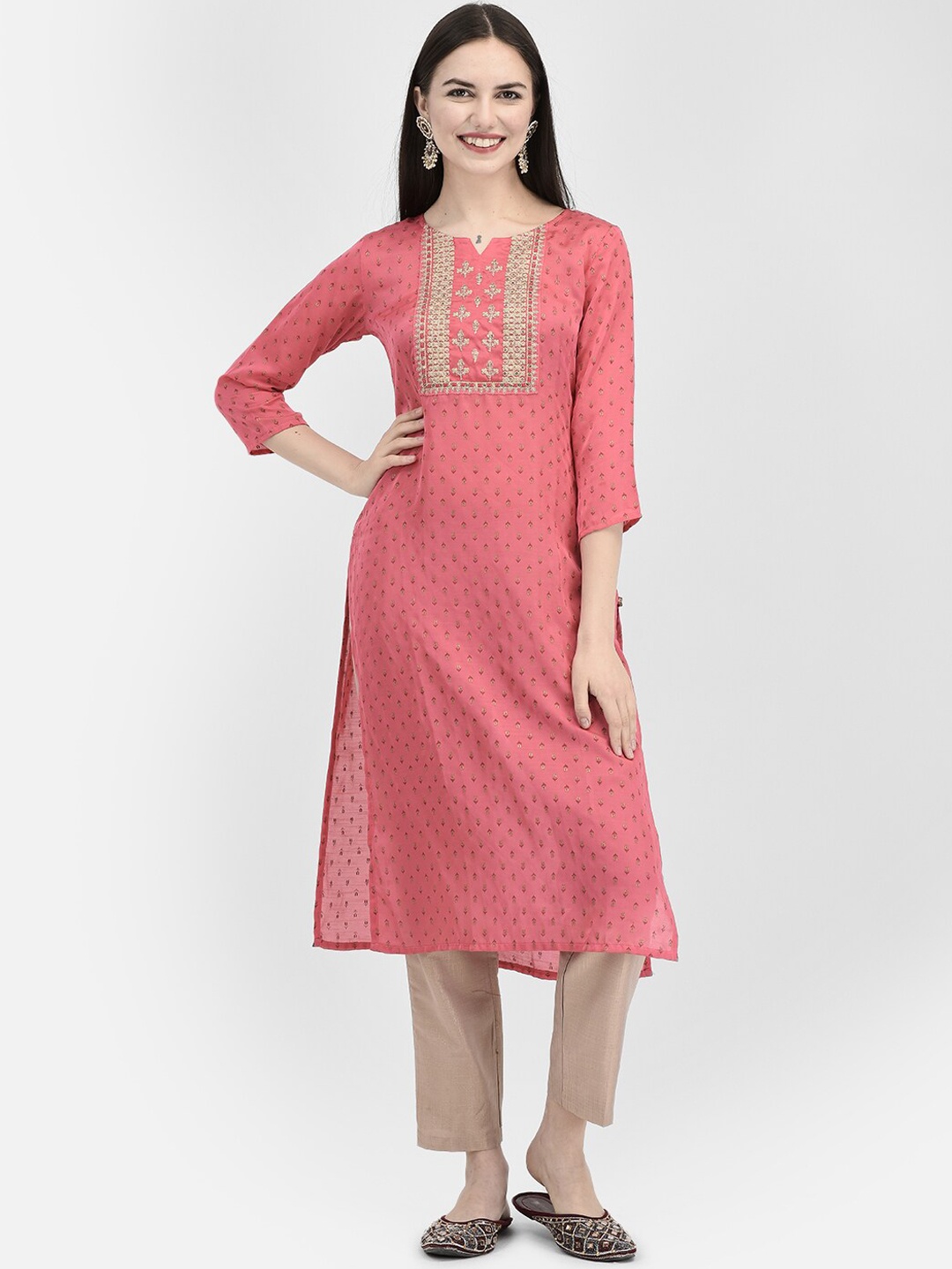 

Span Ethnic Printed Embroidered Calf Length Straight Kurta, Pink