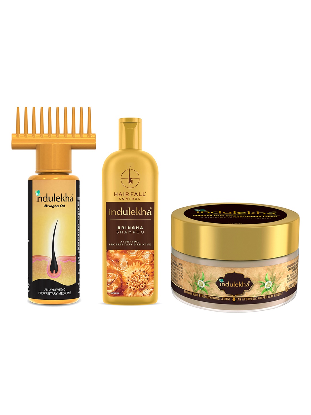 

indulekha Bringha Hair Oil 100ml + Shampoo 200ml + Hair Strengthening Lepam 200ml, Beige