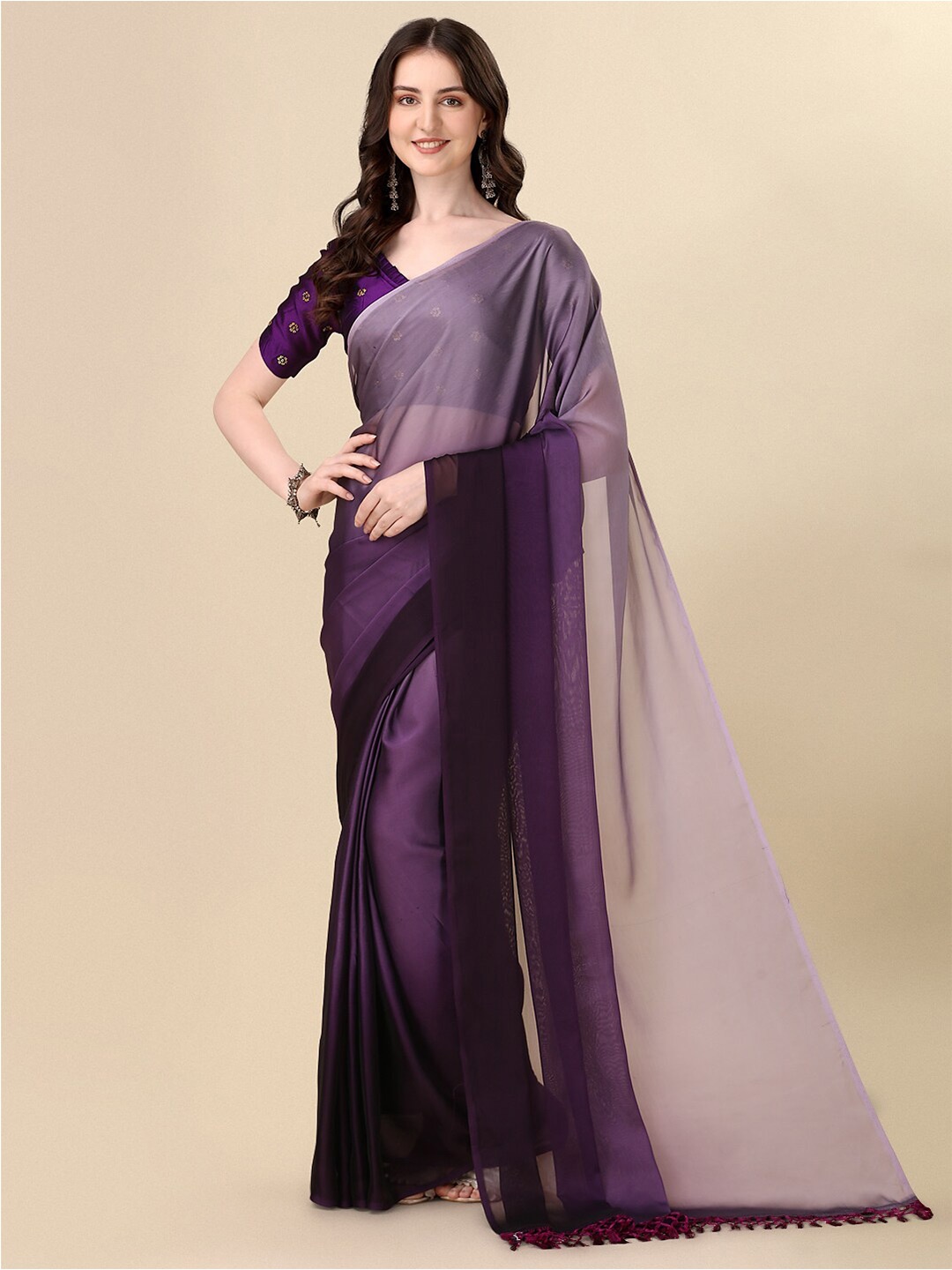 

KALINI Ombre Silk Blend Saree, Purple