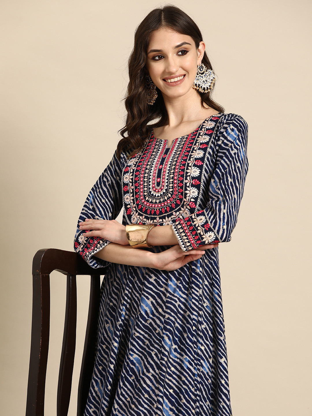 

Sangria Leheriya Printed Sequinned Anarkali Kurta, Blue
