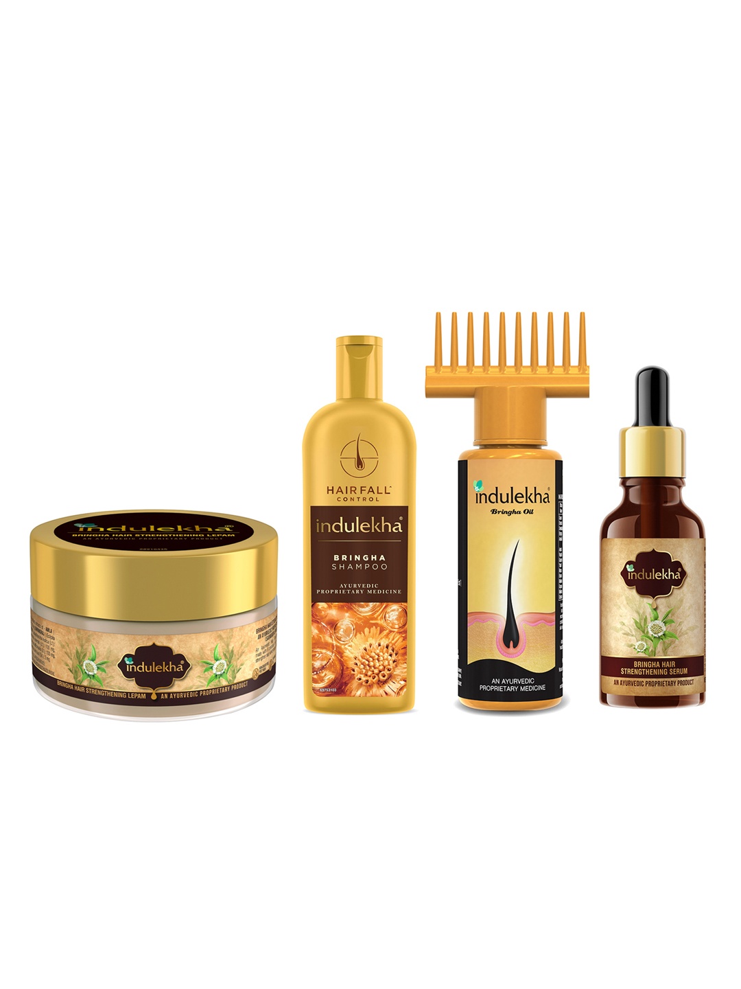 

indulekha Bringha Hair Oil 100ml + Shampoo 200ml + Hair Serum 30ml + Hair Lepam 200ml, Beige