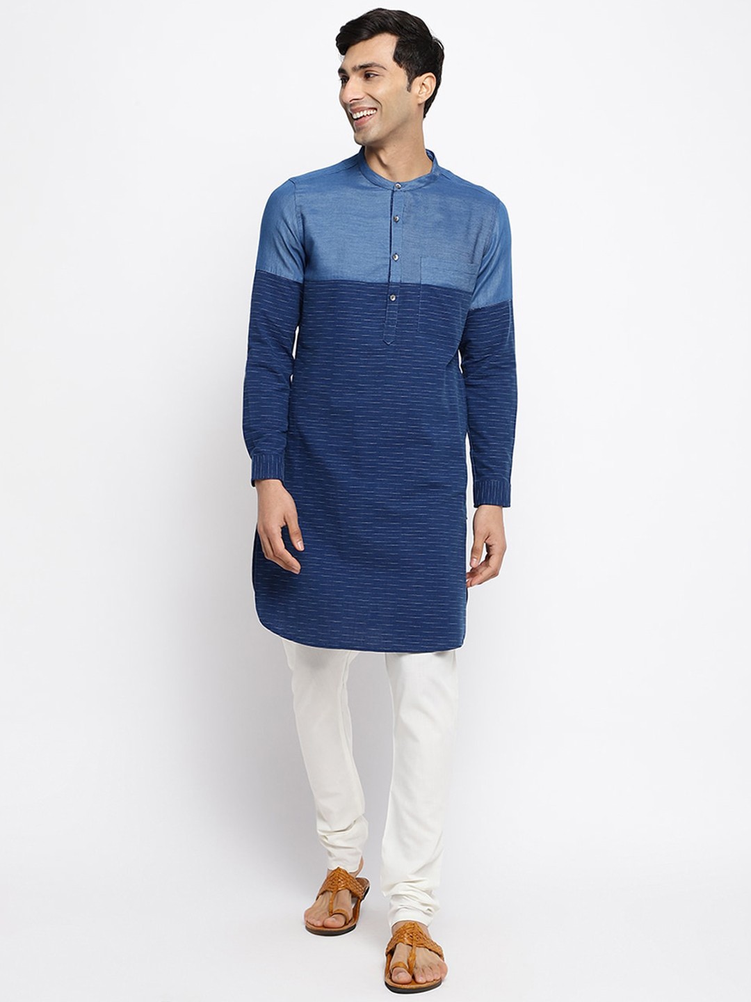 

Fabindia Abstract Woven Design Band Collar Curved Kurta, Navy blue