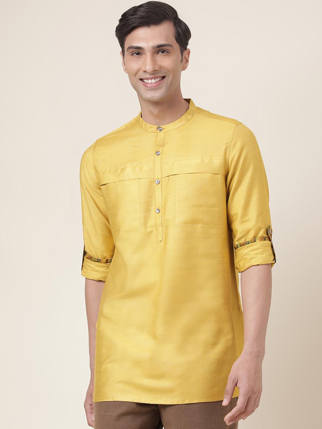 

Fabindia Band Collar Short Kurta, Mustard