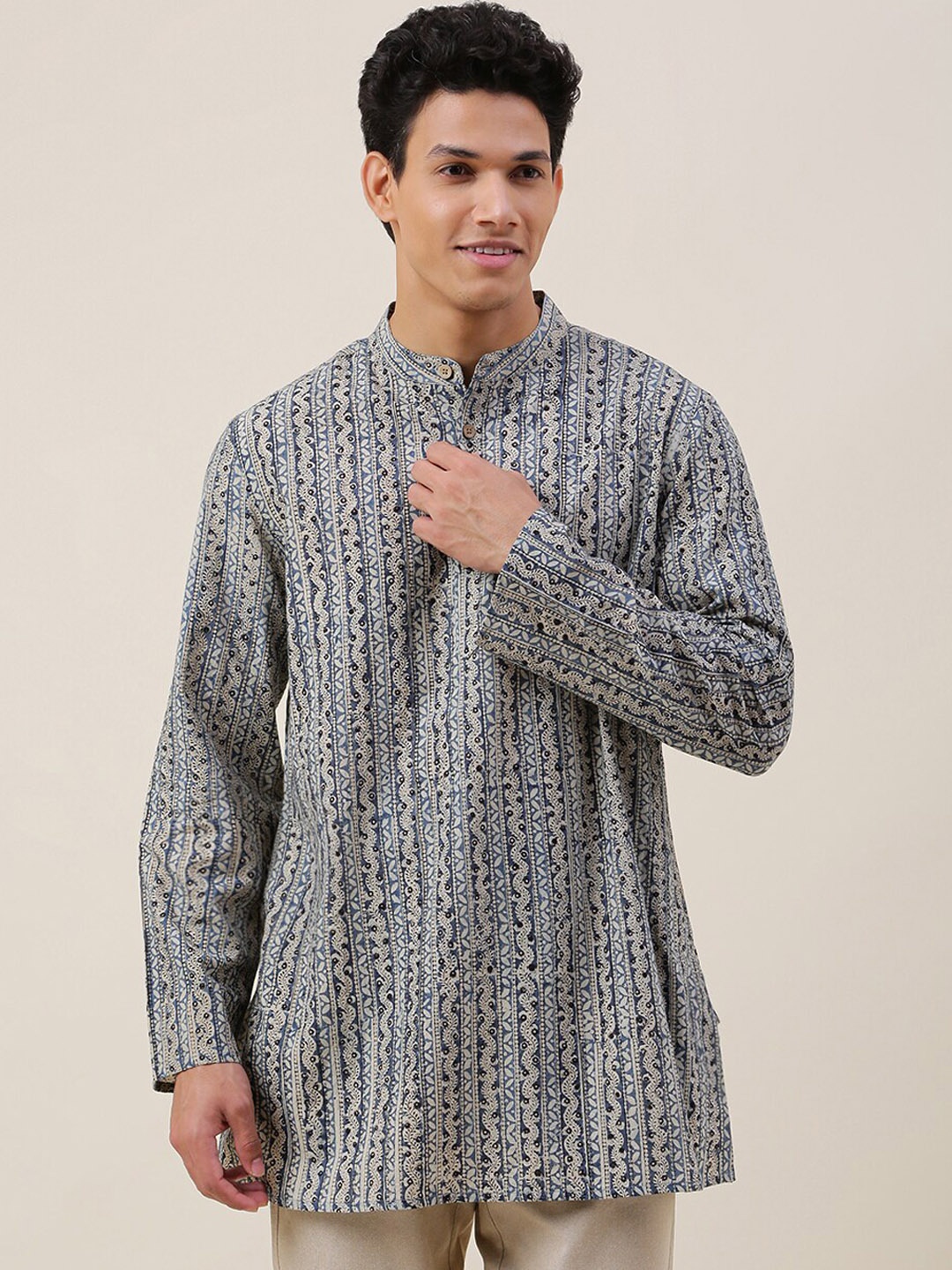 

Fabindia Ethnic Motifs Printed Cotton Short Kurta, Beige