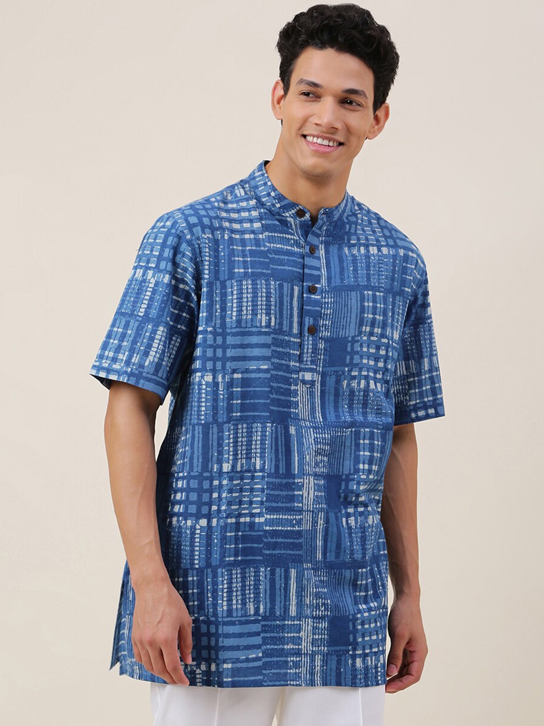

Fabindia Floral Printed Cotton Short Kurta, Navy blue