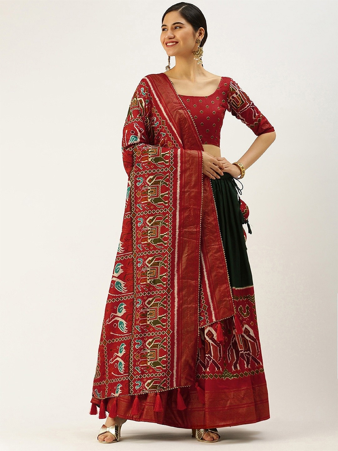 

UDBHAV TEXTILE Printed Semi-Stitched Lehenga & Unstitched Blouse With Dupatta, Maroon