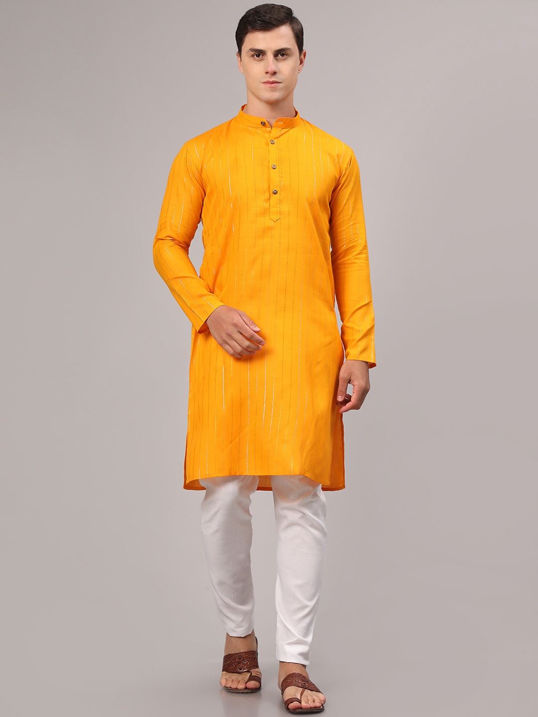 

Murta Trends Striped Regular Kurta With Pyjamas, Mustard