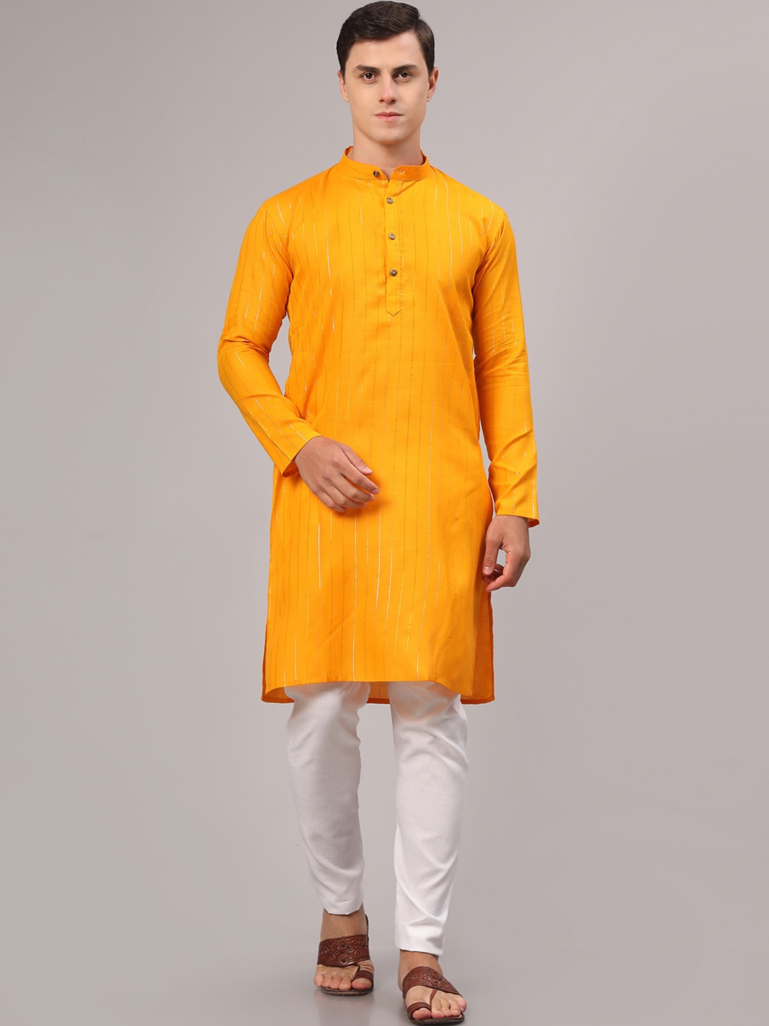 

Murta Trends Striped Kurta with Pyjamas, Mustard