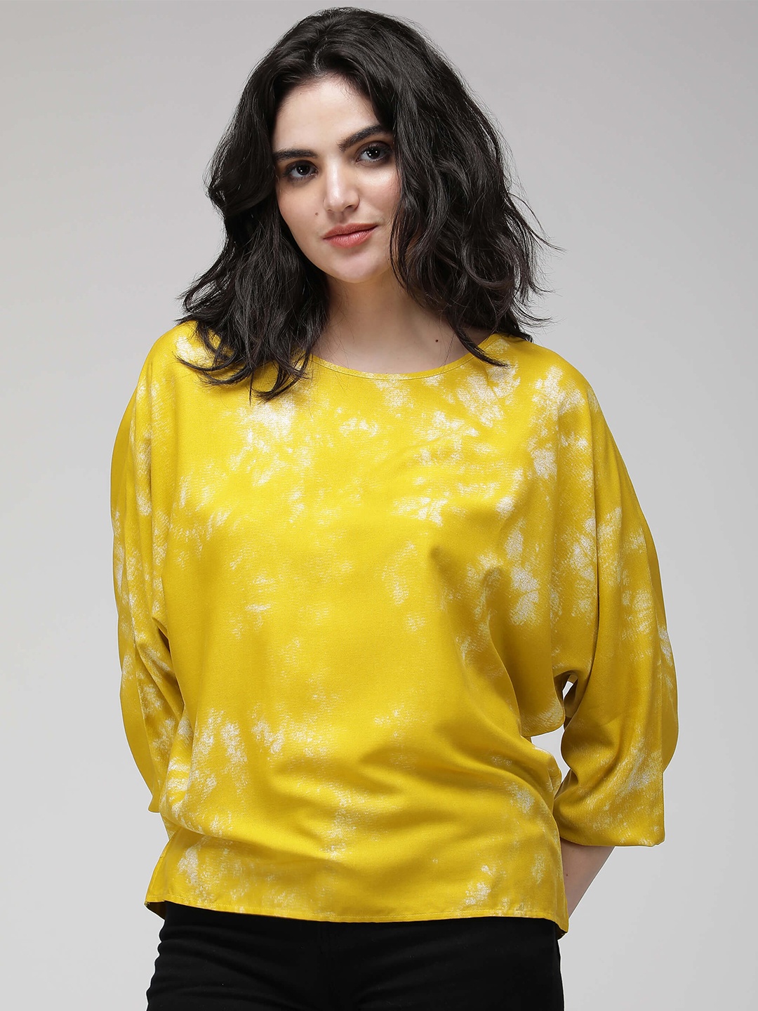 

IDK Tie and Dye Batwing Sleeve Top, Yellow