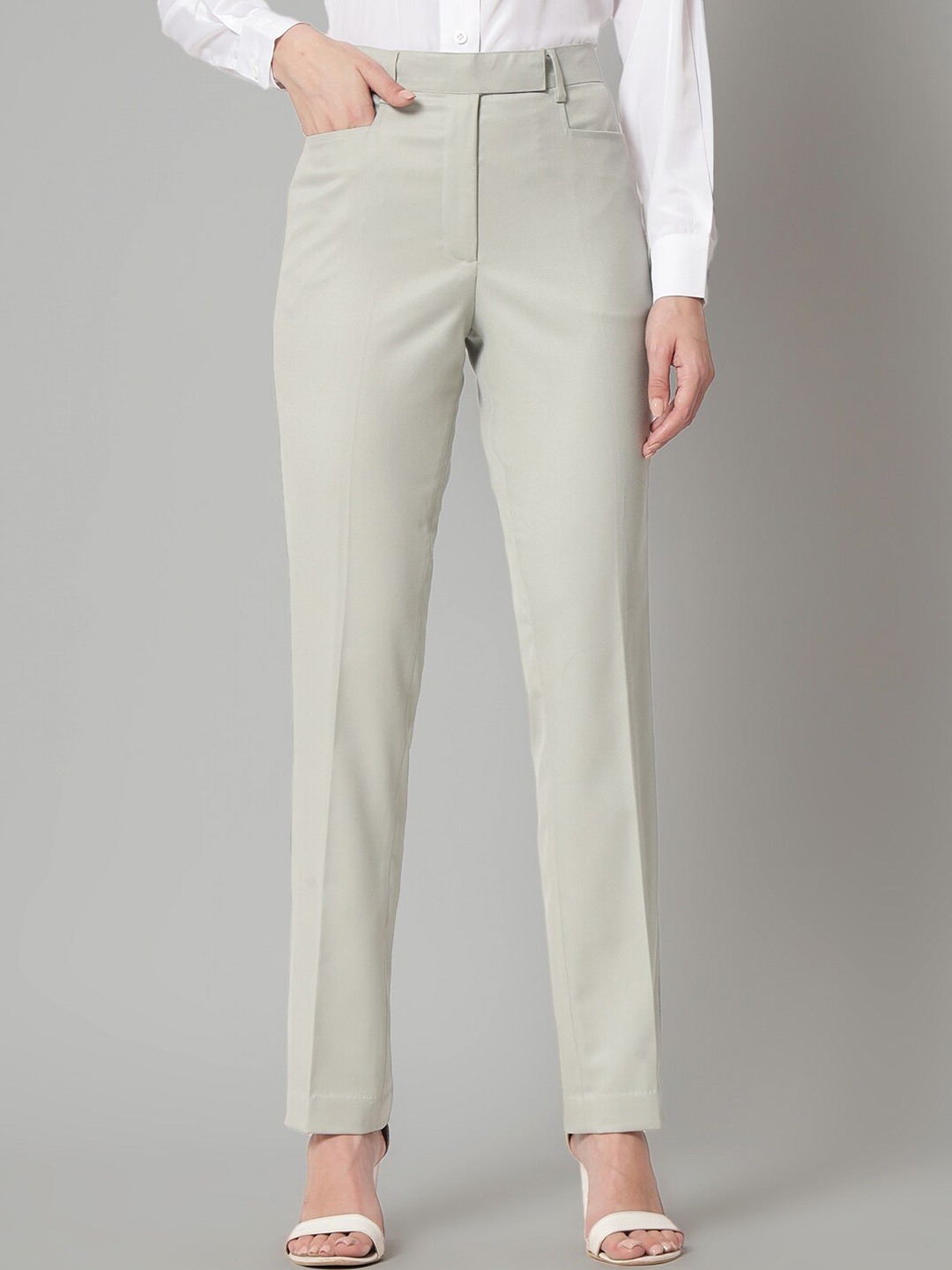 

PowerSutra Women Mid-Rise Comfort Fit Easy Wash Formal Trousers, Green