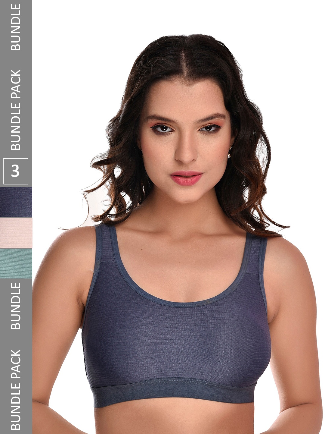 

AROUSY Pack Of 3 Self Design Non-Wired Non-Padded Organic Seamless Cotton Minimizer Bra, Blue