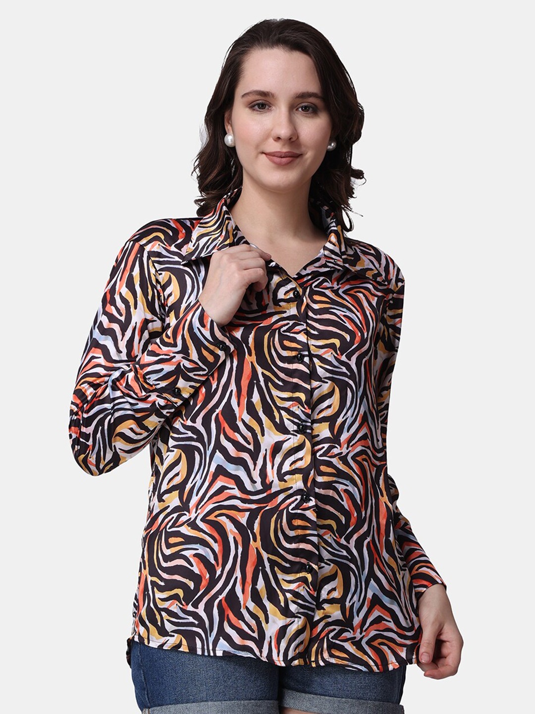 

Popwings Abstract Printed Relaxed-Fit Satin Casual Shirt, Red