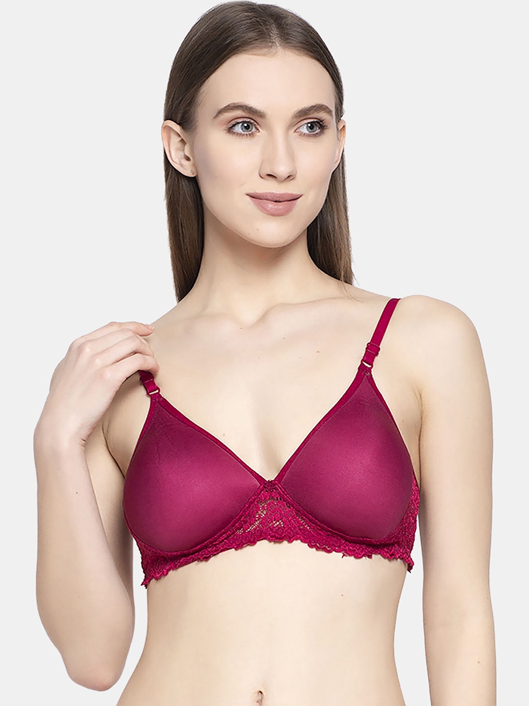 

AROUSY Floral Lace Seamless Non-Padded Full Coverage Organic Cotton Bra, Maroon