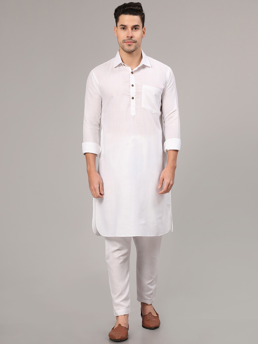

Murta Trends Shirt Collar Pathani Kurta With Pyjamas, White