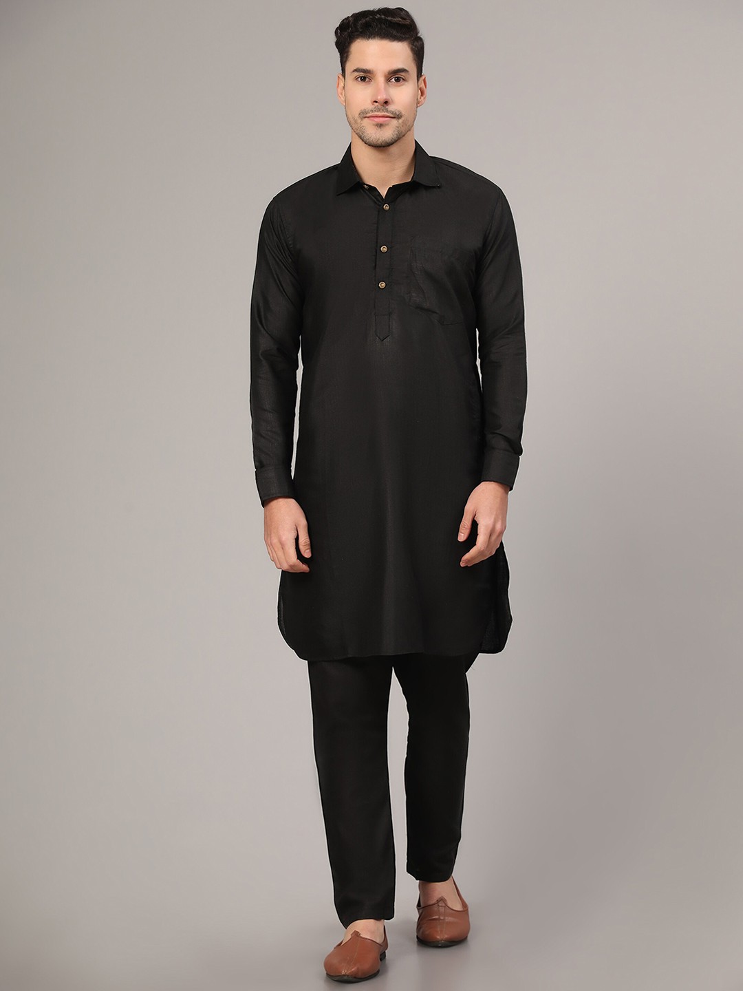 

Murta Trends Shirt Collar Pathani Shape Kurta Sets, Black