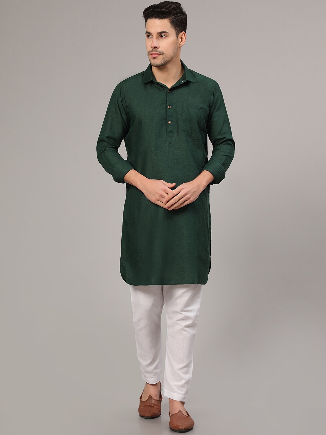 

Murta Trends Shirt Collar Pathani Kurta with Pyjamas, Green
