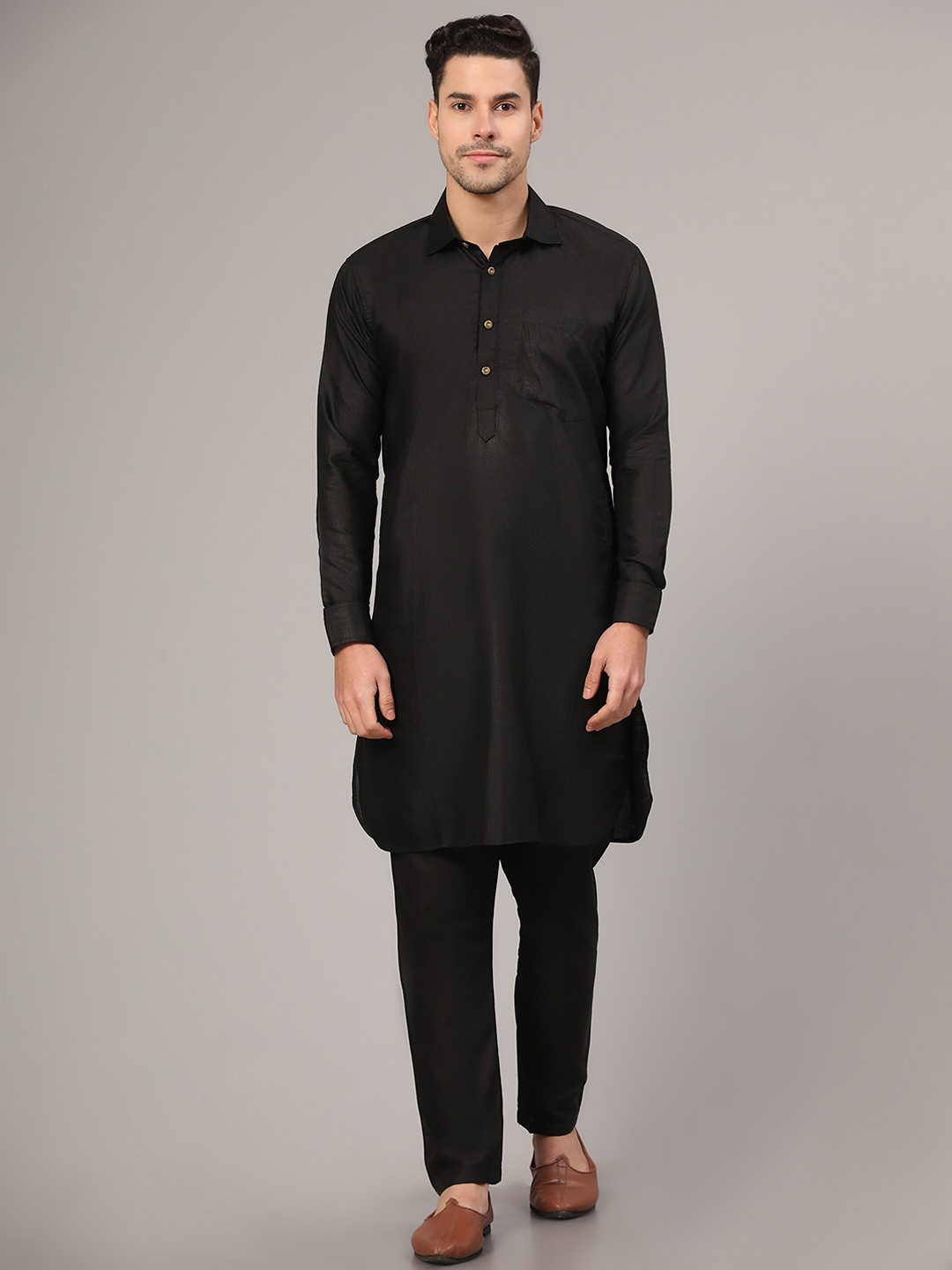 

Murta Trends Solid Shirt Collar Pathani Kurta with Pyjamas, Black
