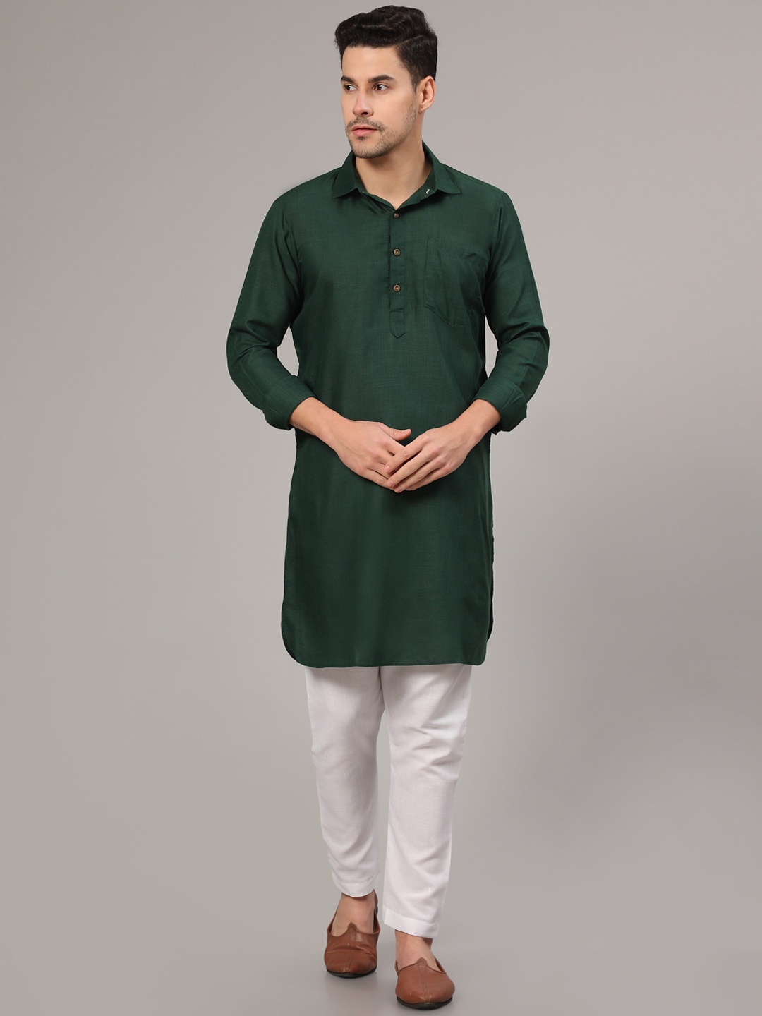 

Murta Trends Shirt Collar Pathani Kurta With Pyjamas, Green