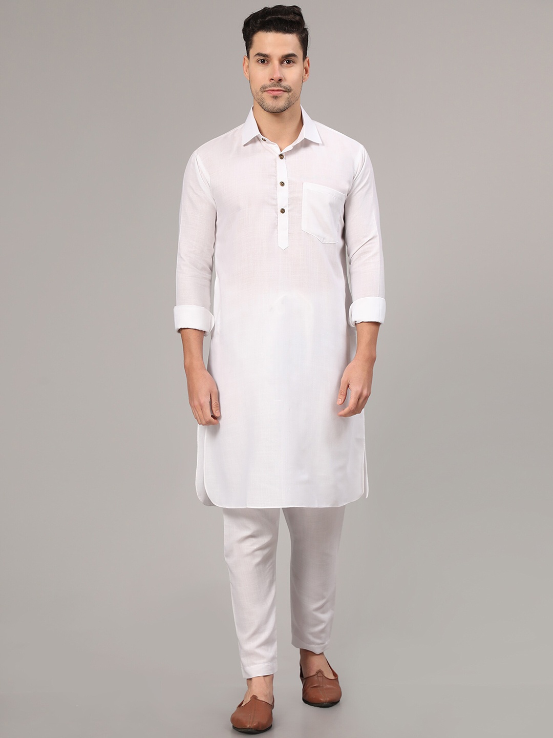 

Murta Trends Shirt Collar Pathani Kurta with Pyjamas, White