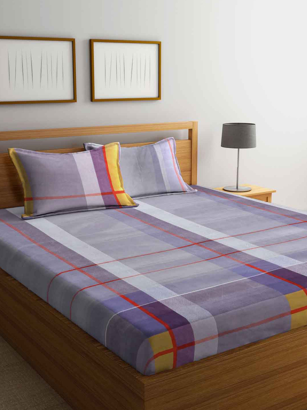 

FABINALIV Green & Blue Geometric Printed 300 TC Fitted King Bedsheet & 2 Pillow Covers