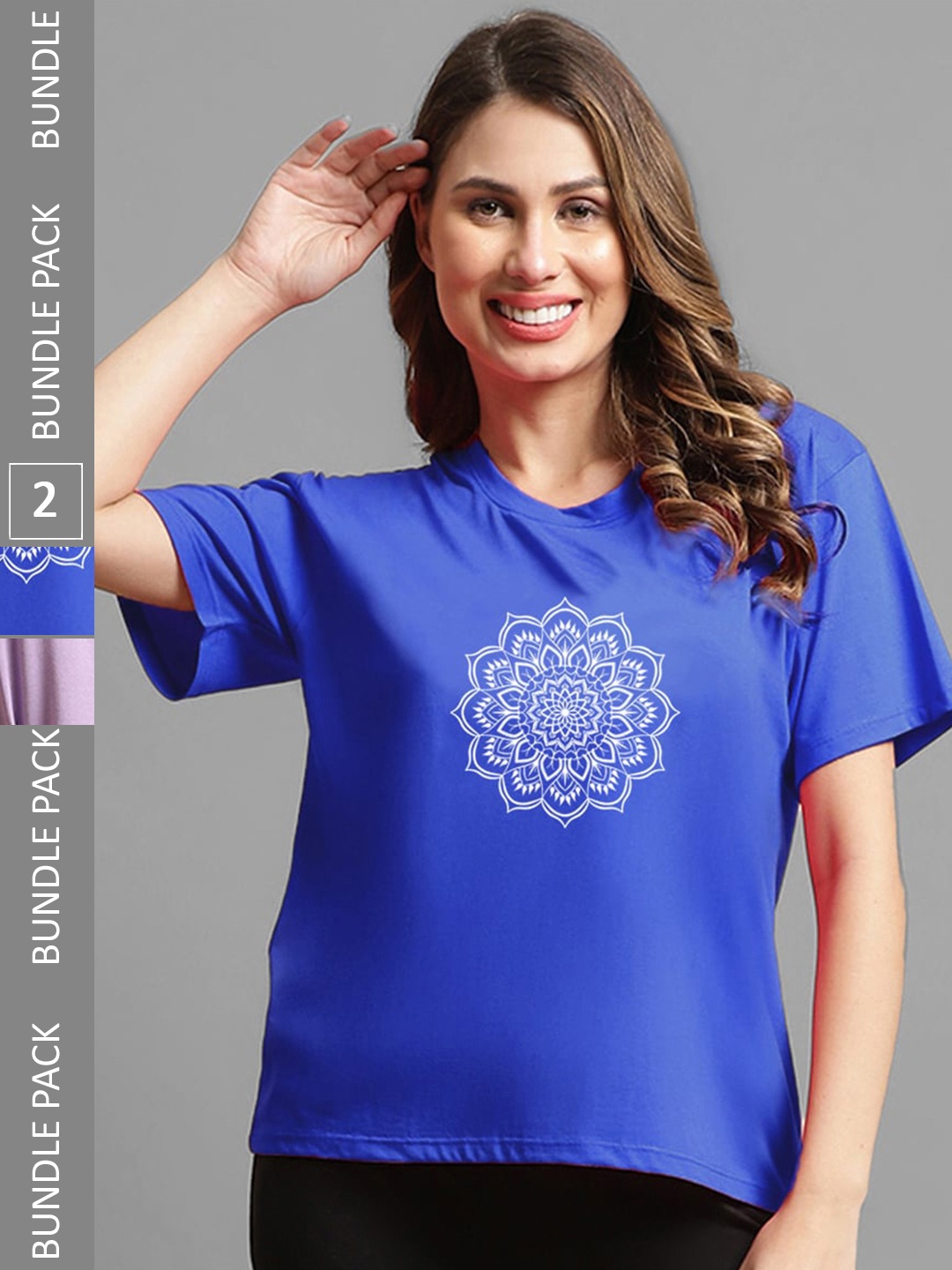 

Kanvin Pack of 2 Typography Printed Oversized T-shirt, Violet