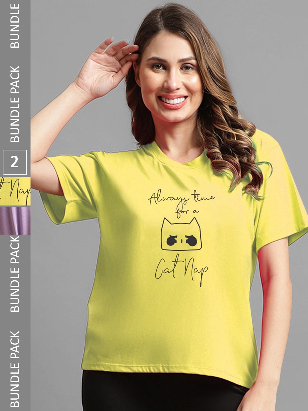 

Kanvin Pack of 2 Typography Printed Oversized T-shirt, Violet