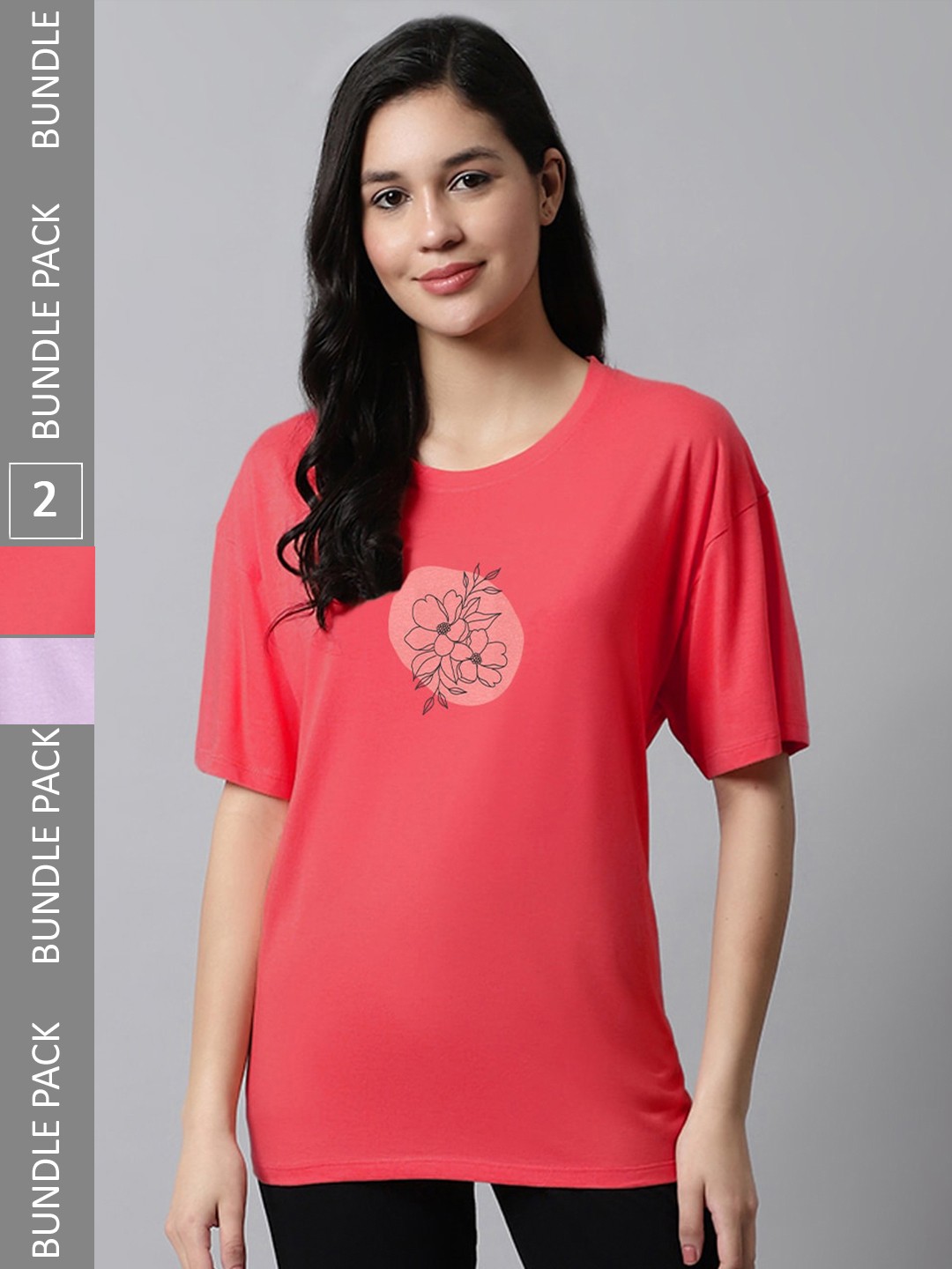 

Kanvin Pack of 2 Violet & Red Printed Oversized Fit T-shirts