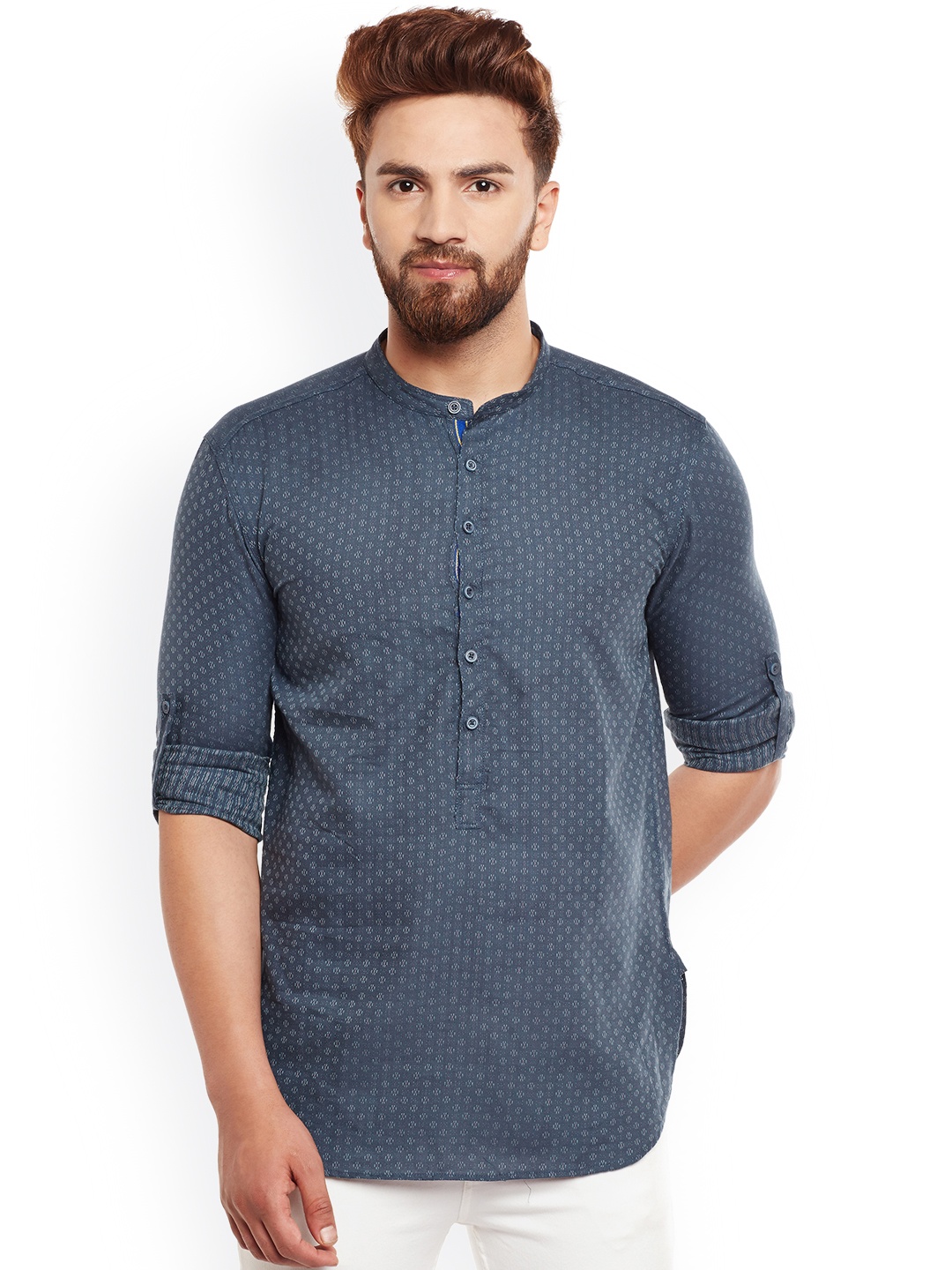 

even Men Grey Printed Straight Kurta