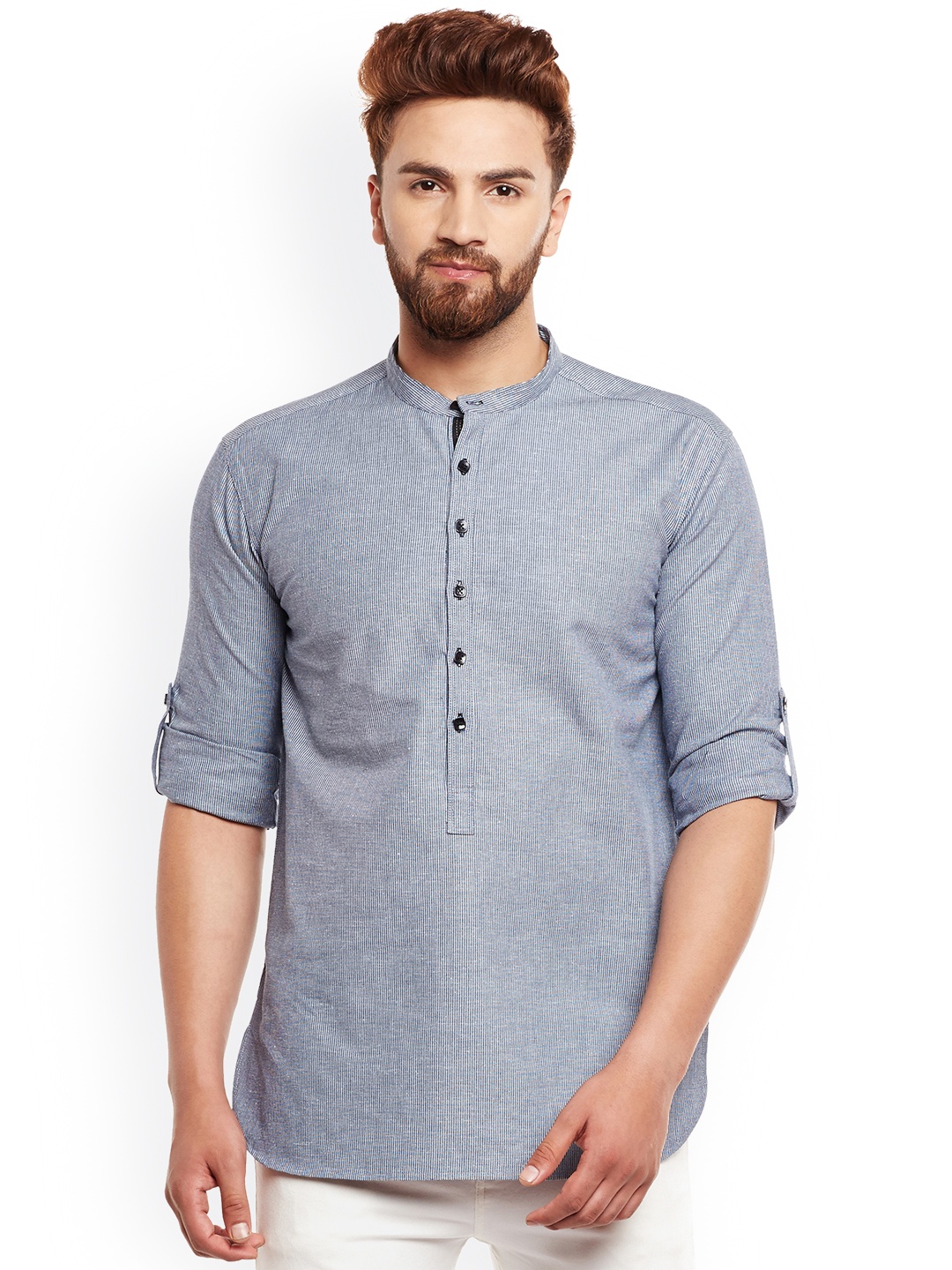 

even Men Grey Striped Straight Kurta