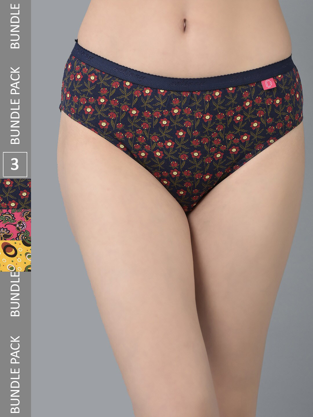 

Dollar Missy Pack of 3 Deep Printed Outer Elasticated Hipster Panty MMBB-101P-R3#Z#OE2-PO3, Multi