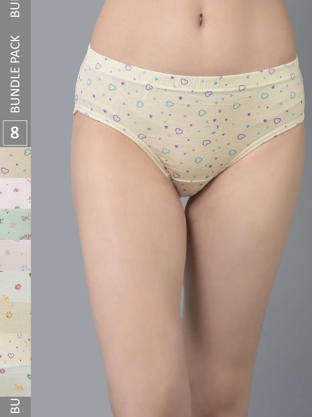 

Dollar Missy Pack of 8 Light Printed Inner Elasticated Hipster Panty MMBB-121L-R3#Z#IE-PO8, Multi