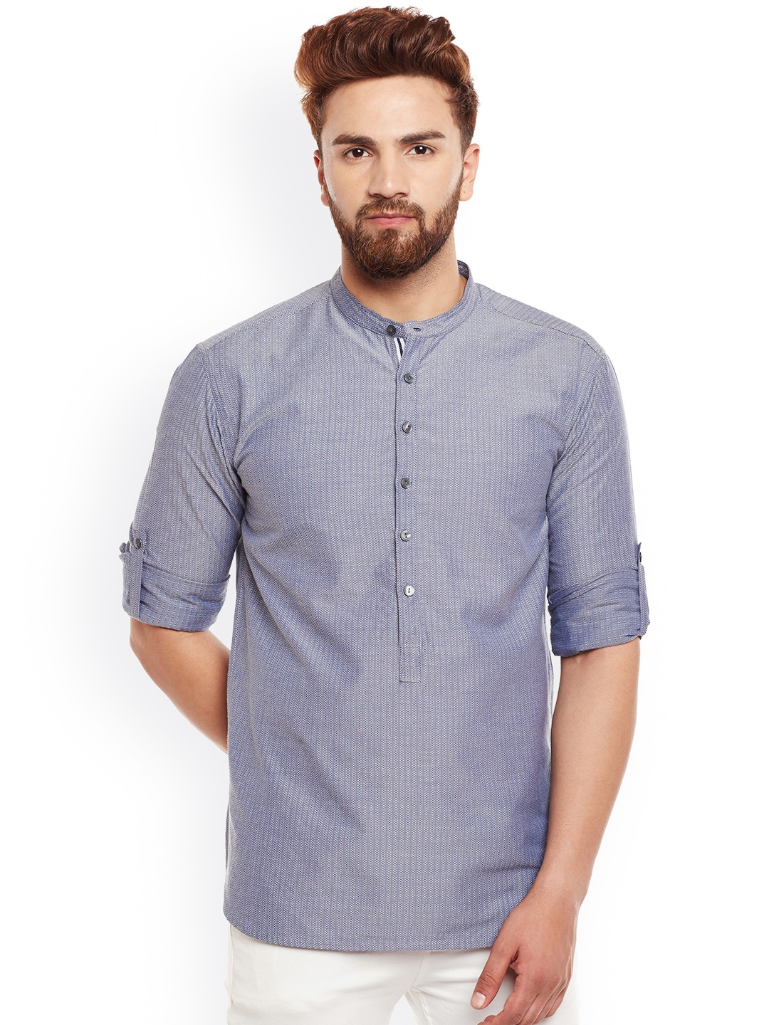 

even Men Grey Woven Design Straight Kurta