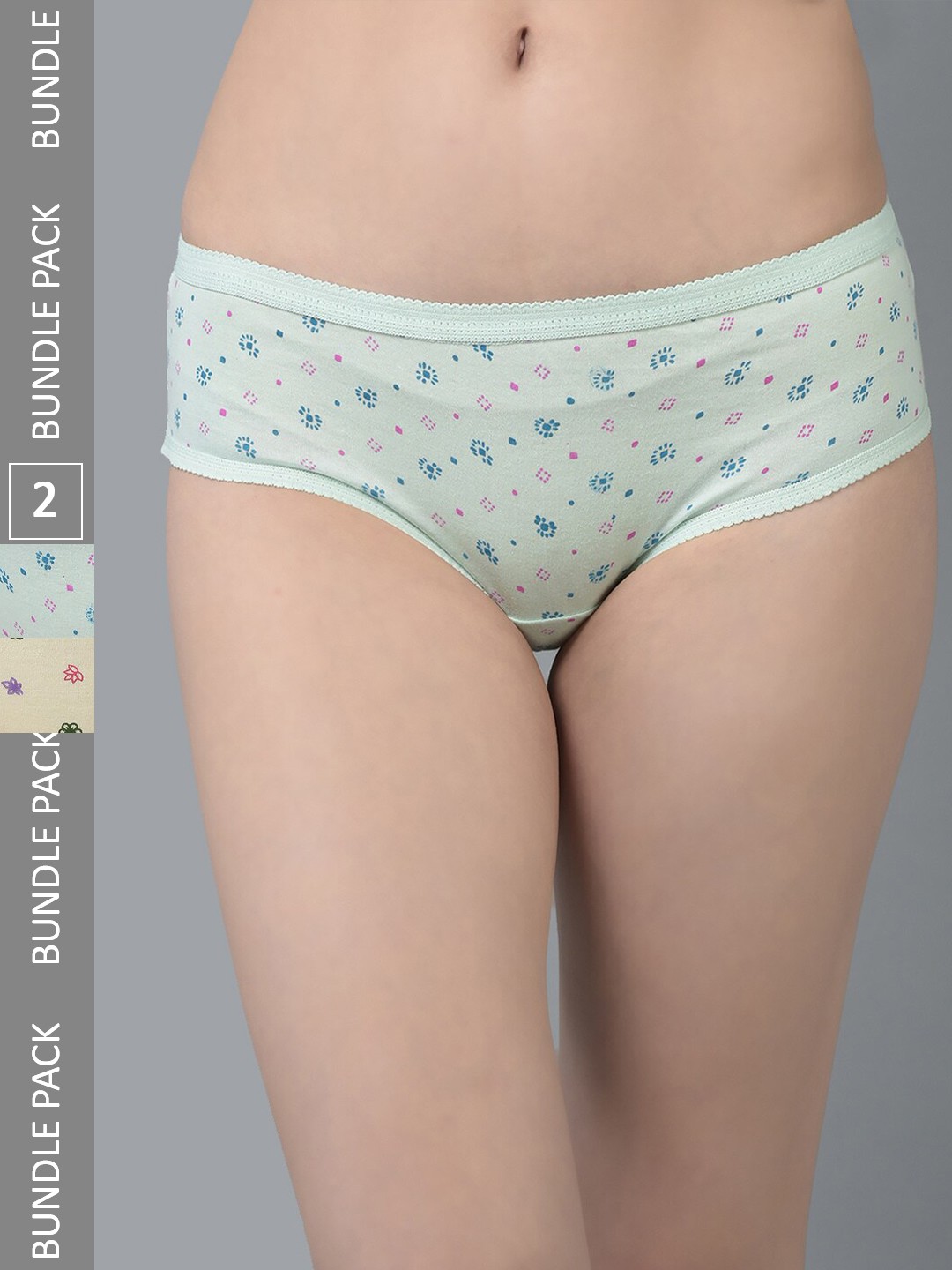 

Dollar Missy Pack of 2 Combed Cotton Light Printed Outer Elasticated Hipster Briefs, Assorted