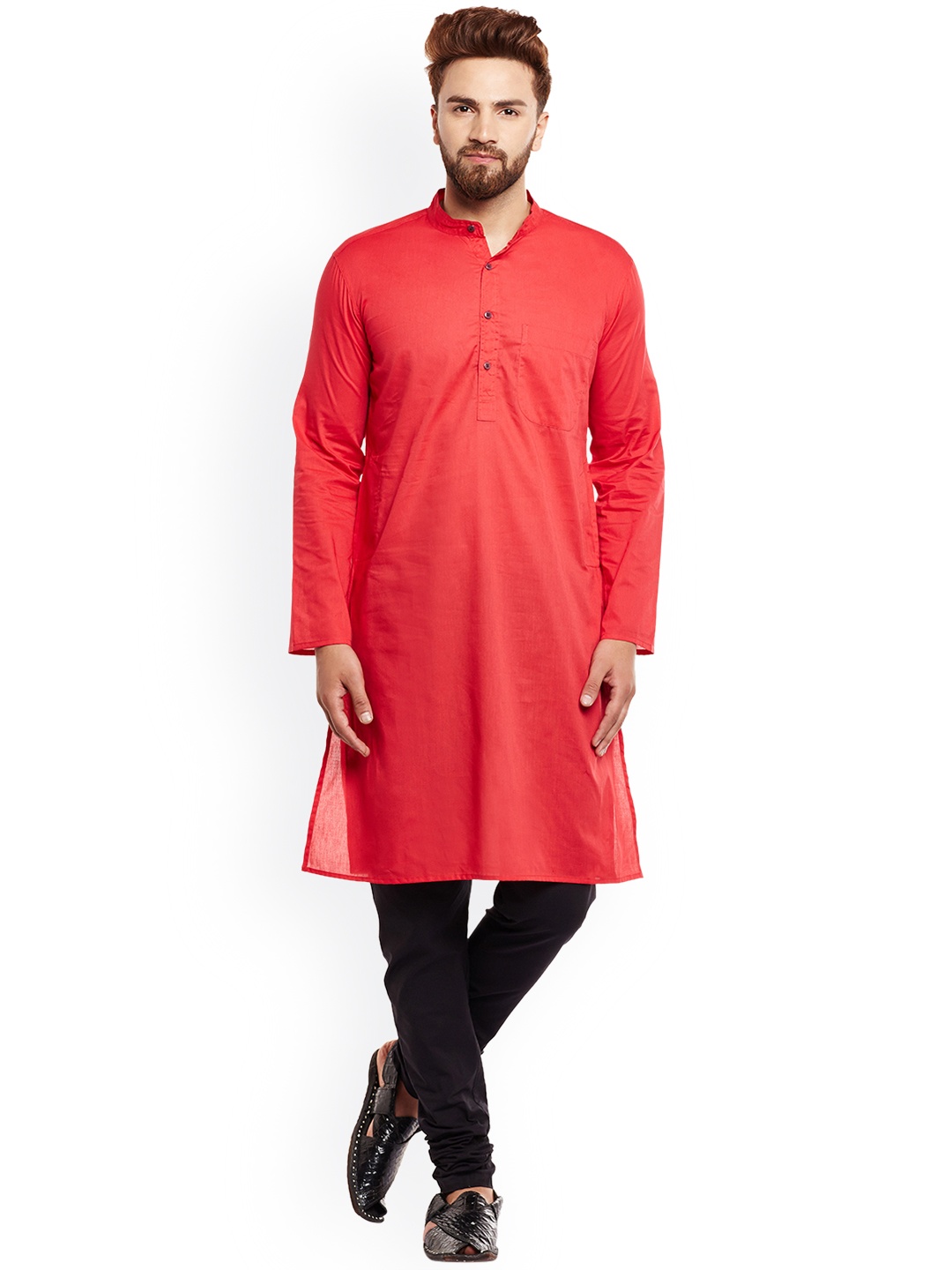 

even Men Red Solid Straight Kurta