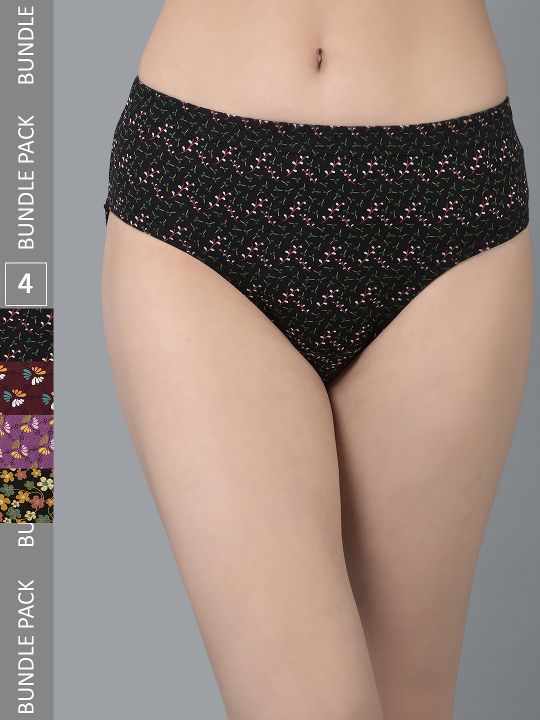 

Dollar Missy Women Pack Of 4 Assorted Anti Microbial Printed Pure Cotton Hipster Briefs