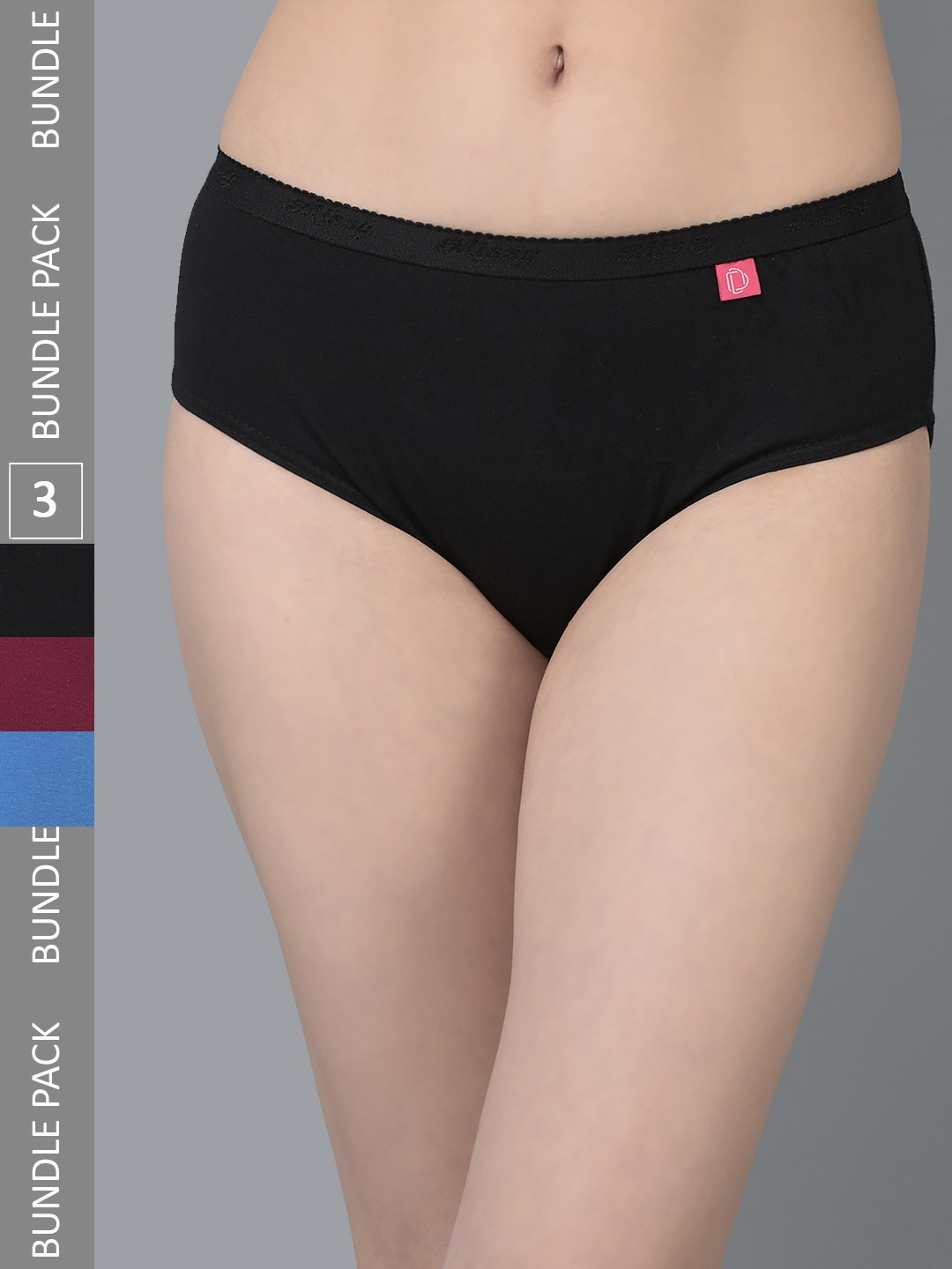 

Dollar Missy Pack of 3 Solid Outer Elasticated Hipster Panty MMBB-101S-R3#Z#OE1-PO3, Assorted