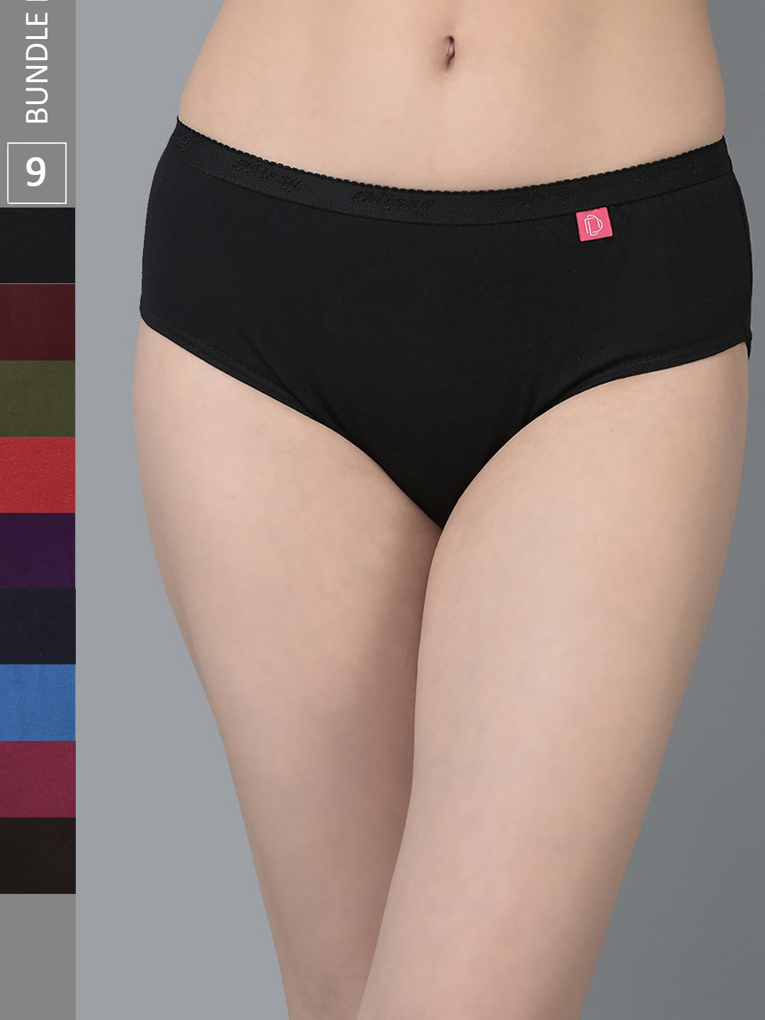 

Dollar Missy Pack of 9 Solid Outer Elasticated Hipster Panty MMBB-101S-R3#Z#OE-PO9, Assorted