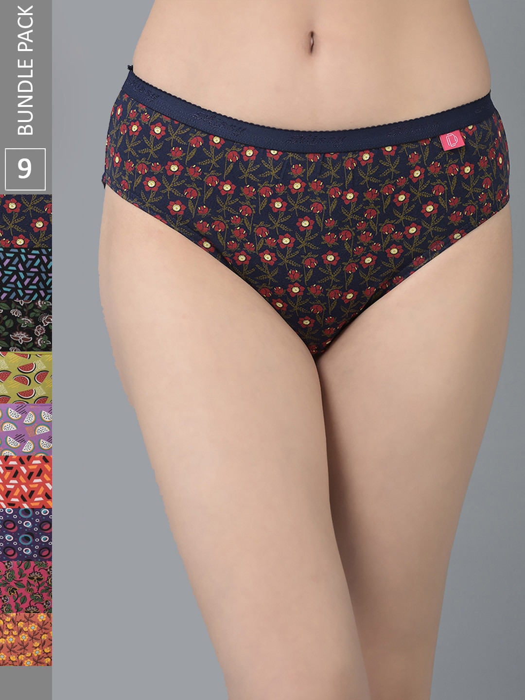 

Dollar Missy Women Pack Of 9 Assorted Seamless Pure Cotton Hipster Briefs
