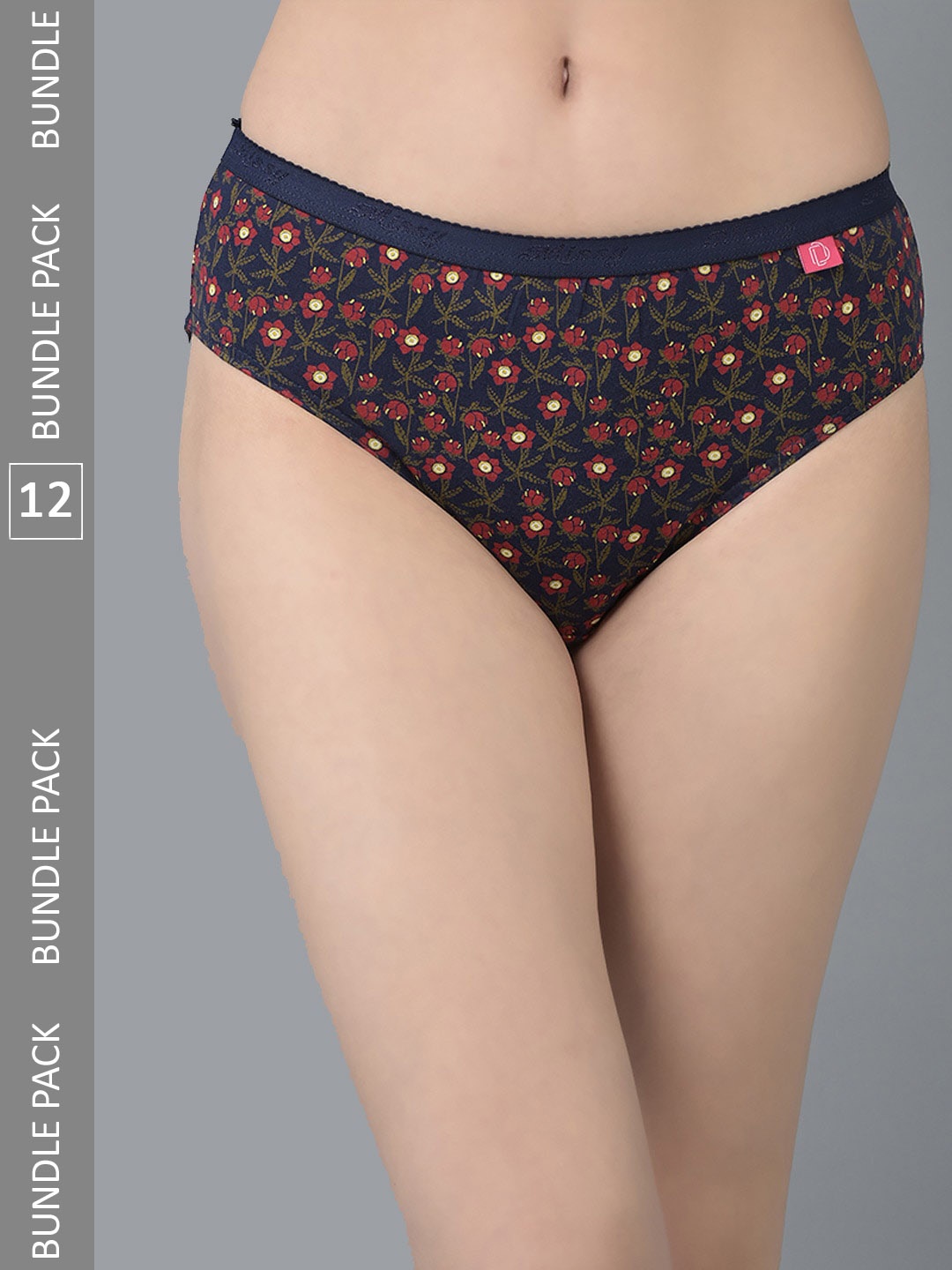 

Dollar Missy Pack of 12 Combed Cotton Deep Printed Outer Elasticated Hipster Briefs, Assorted