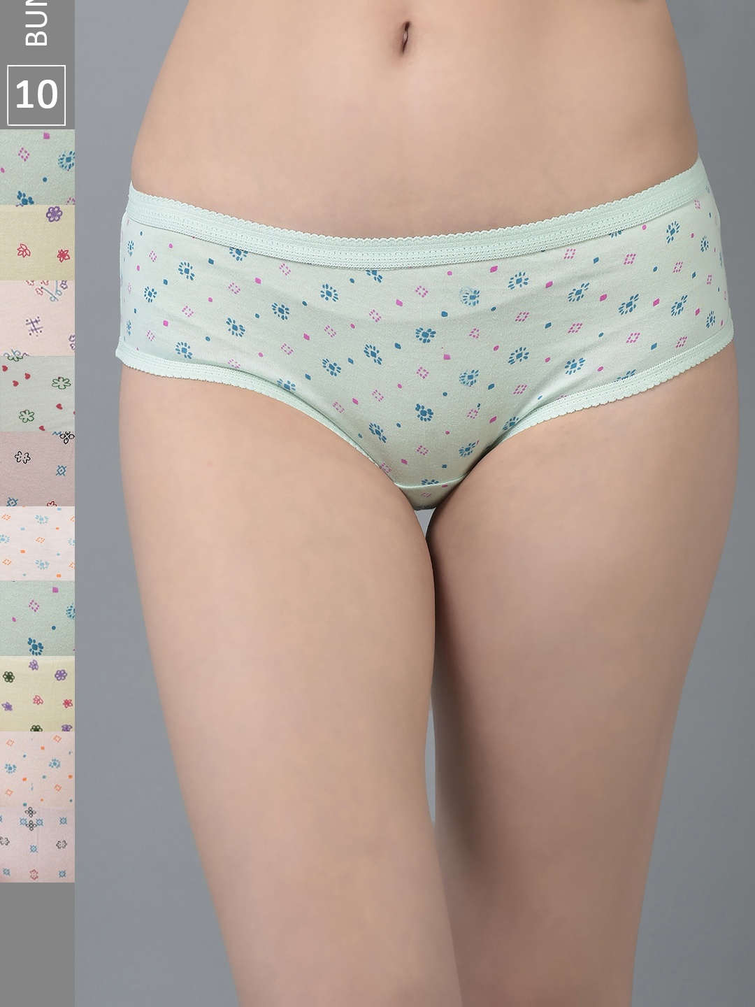 

Dollar Missy Women Pack Of 10 Assorted Seamless Pure Cotton Hipster Briefs