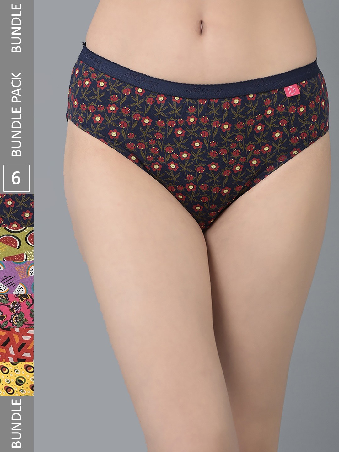 

Dollar Missy Pack of 6 Deep Printed Outer Elasticated Hipster Panty MMBB-101P-R3#Z#OE-PO6, Assorted