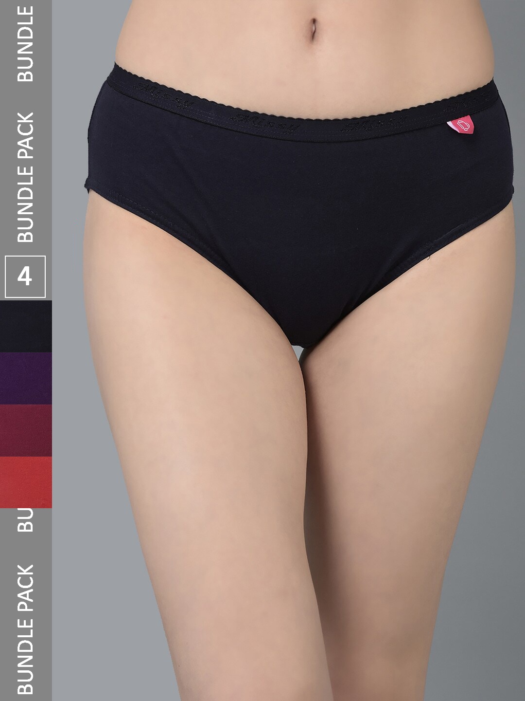 Dollar Missy Pack of 4 Combed Cotton Solid Outer Elasticated Hipster Briefs, Assorted