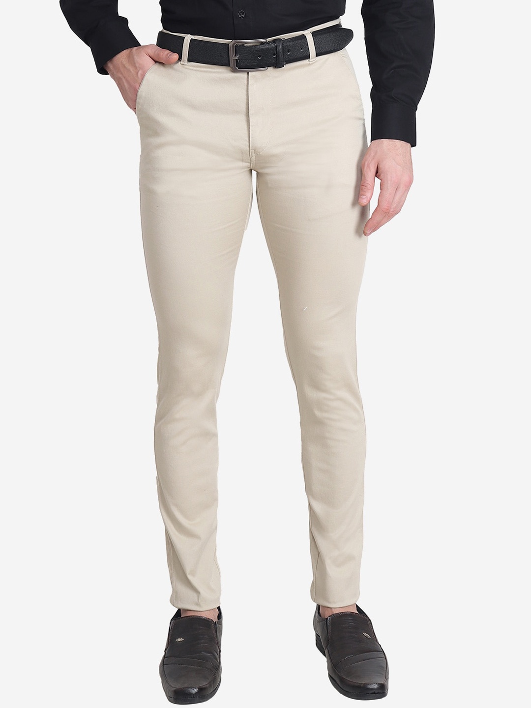 

POP CULTURE Men Mid-Rise Slim Fit Easy Wash Cotton Formal Trousers, Beige
