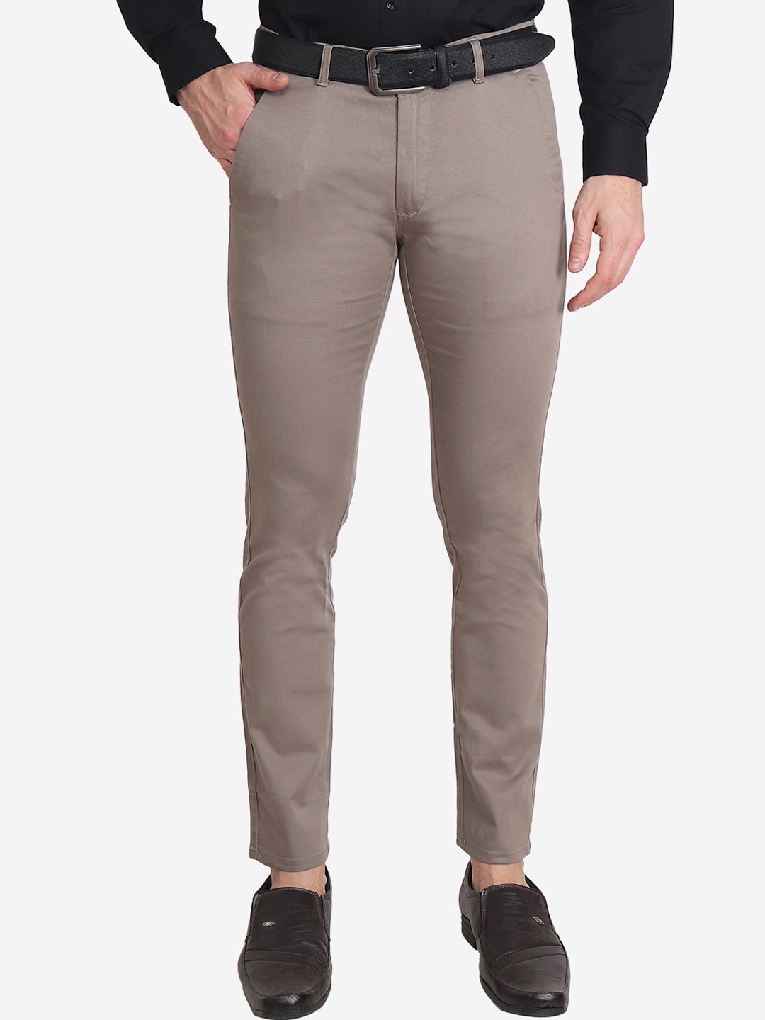 

POP CULTURE Men Mid-Rise Slim Fit Easy Wash Cotton Formal Trousers, Grey