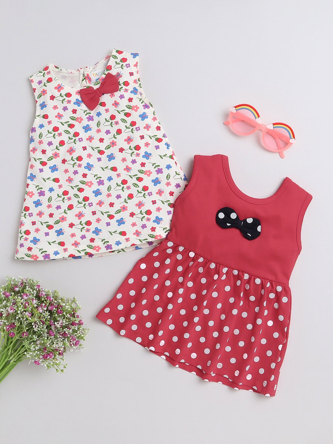 

BUMZEE Off White Polka Dot Print A-Line Dress