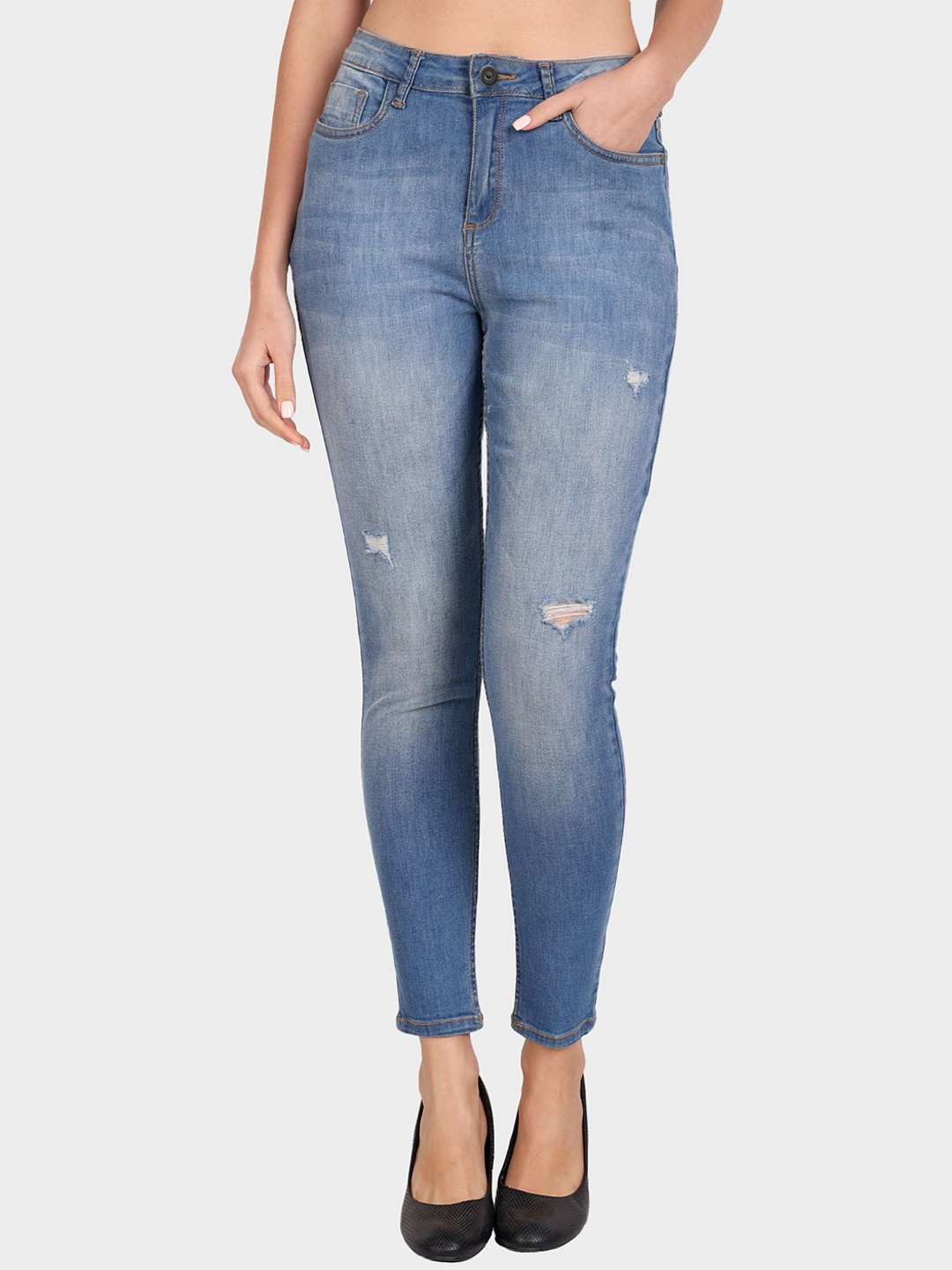 

Roadster Women Blue Skinny-Fit Mod-Rise Low Distress Light Fade Denim Jeans